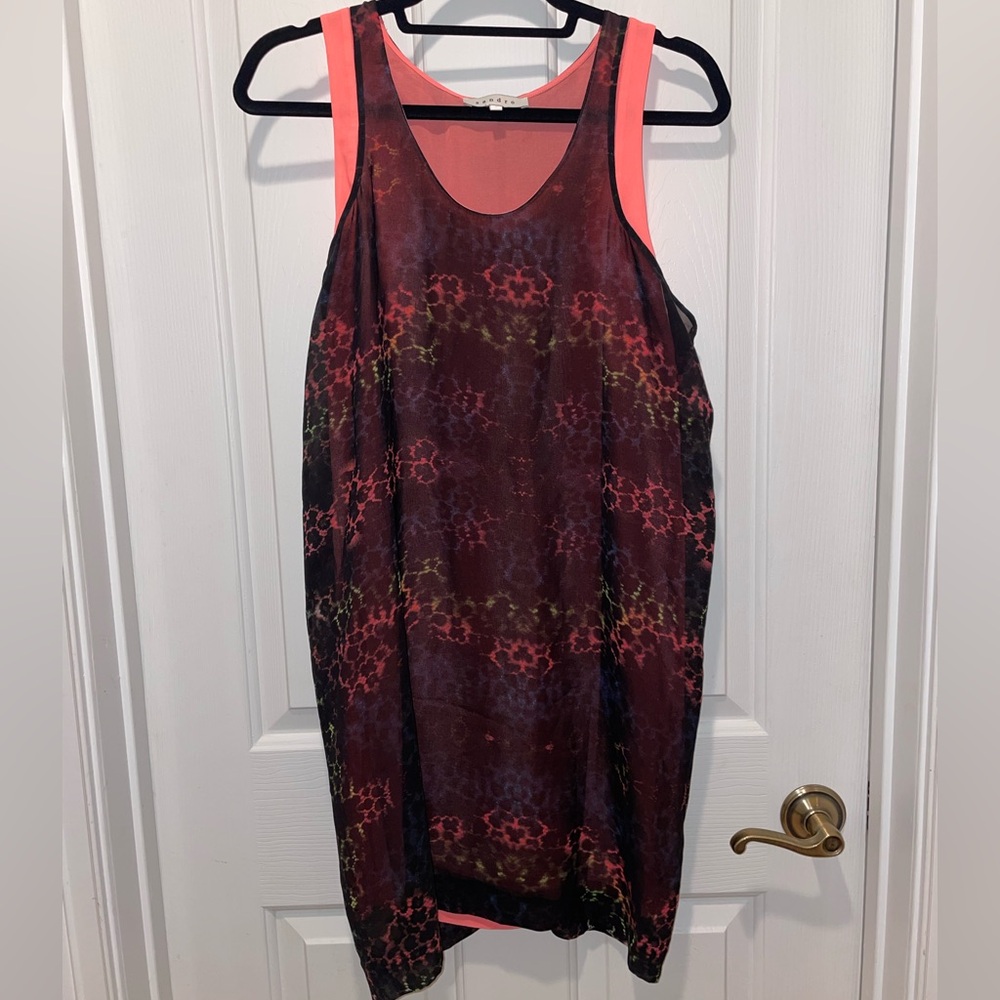 Sandro Paris Womens Silk Sleeveless Printed Dress 1 Small S